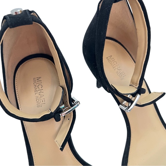 Michael Kors Elegant Suede Genuine Leather Black Women's Kitten Heel Sandals 9 - Picture 6 of 10
